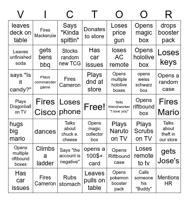 Victor 2026 Bingo Card Janurary-June Bingo Card
