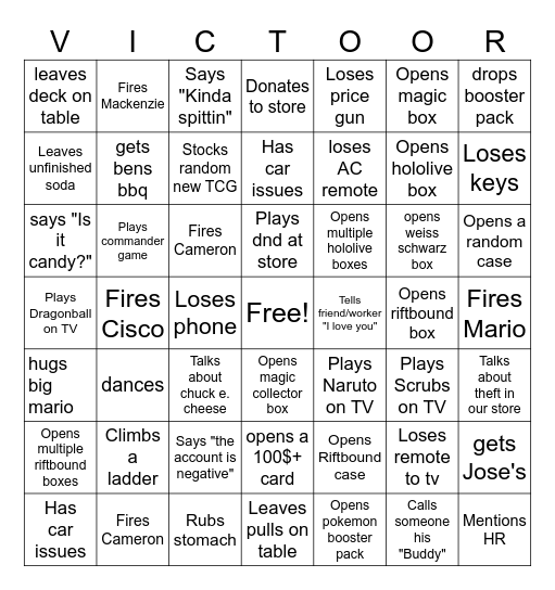 Victor 2026 Bingo Card Janurary-June Bingo Card