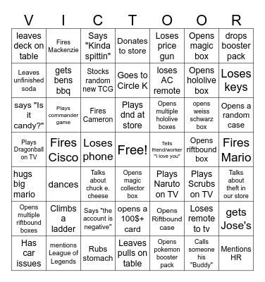 Victor 2026 Bingo Card Janurary-June Bingo Card
