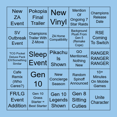 Pokémon Presents 2/27/2026 Bingo Card