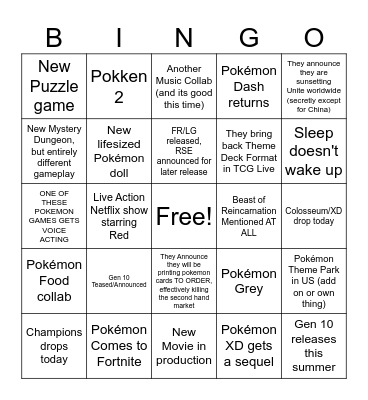 Pokemon Hope Bingo Card
