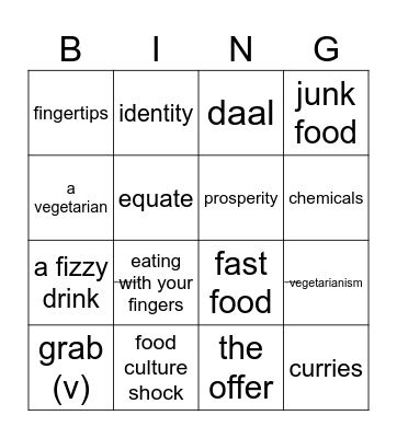 Unit 4: Food and Drink (MIndset 1) Bingo Card