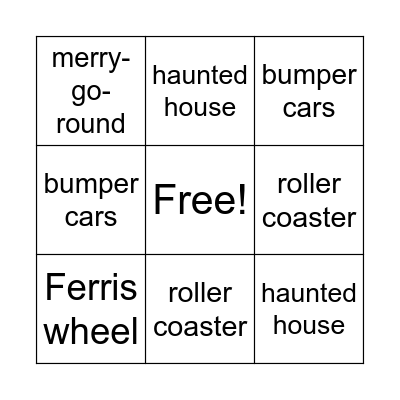 Amusement Park Bingo Card