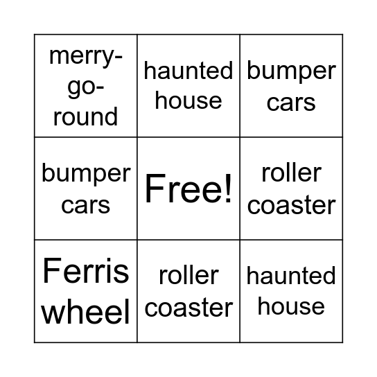 Amusement Park Bingo Card
