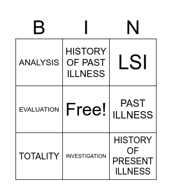 CASE TAKING Bingo Card