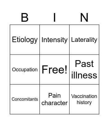 CASE TAKING Bingo Card