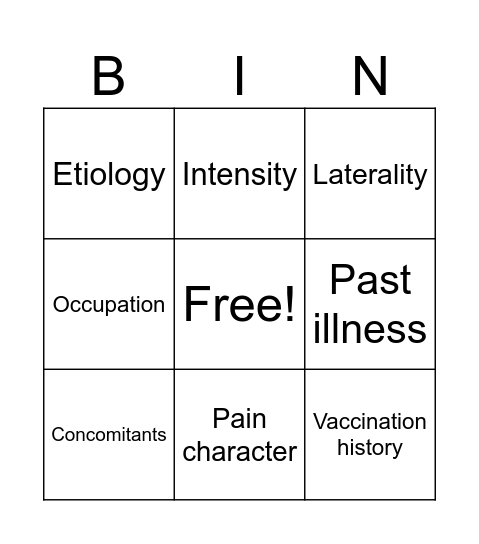 CASE TAKING Bingo Card