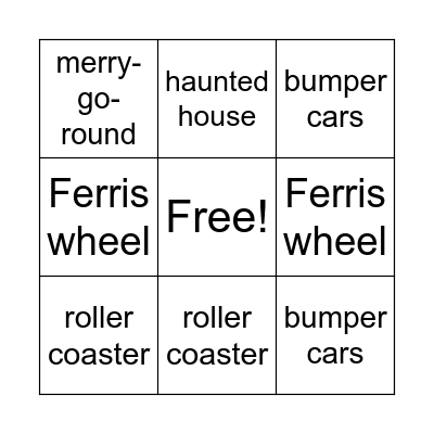 Amusement Park Bingo Card