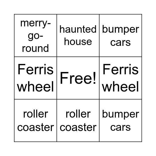 Amusement Park Bingo Card