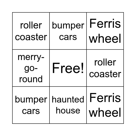 Amusement Park Bingo Card