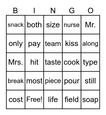 English Day - Grade 6 Bingo Card