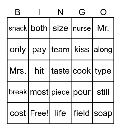 English Day - Grade 6 Bingo Card