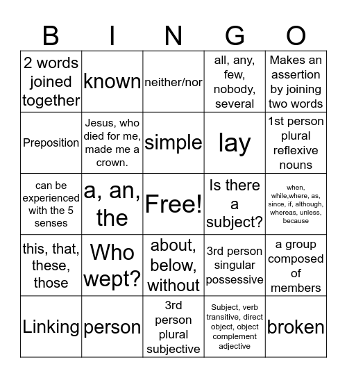 Essentials Bingo Card