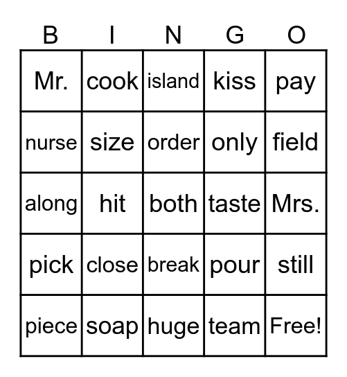 English Day - Grade 6 Bingo Card