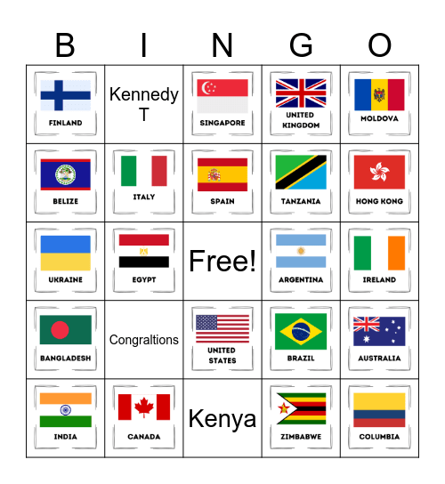Country Flag Bingo Card