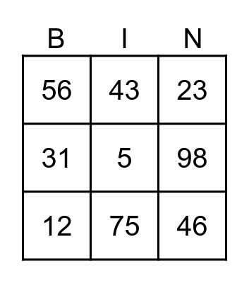 Test Bingo Card