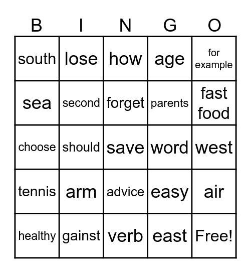 English Day - Grade 5 Bingo Card