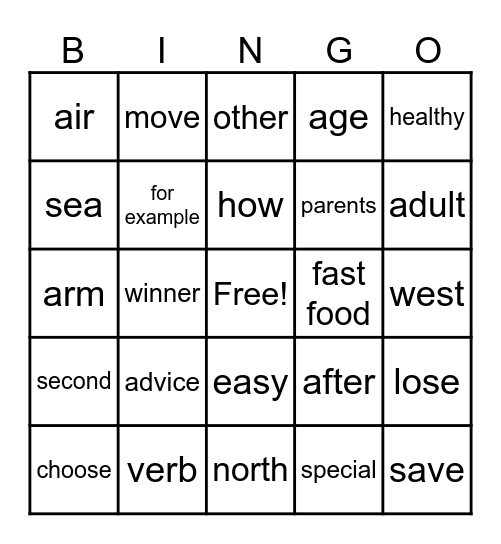 English Day - Grade 5 Bingo Card