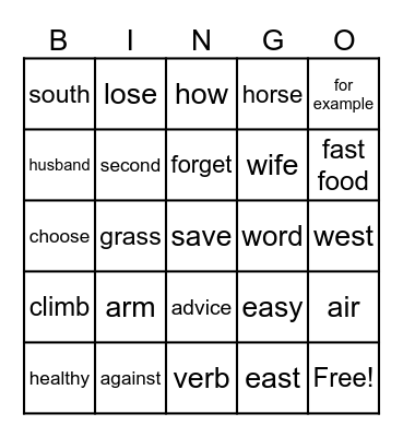 English Day - Grade 5 Bingo Card
