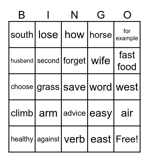 English Day - Grade 5 Bingo Card