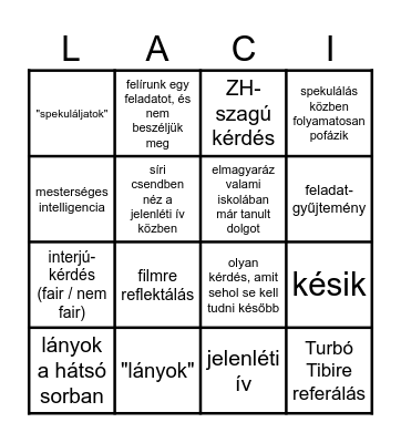 Algo I. Gyak BINGO Card