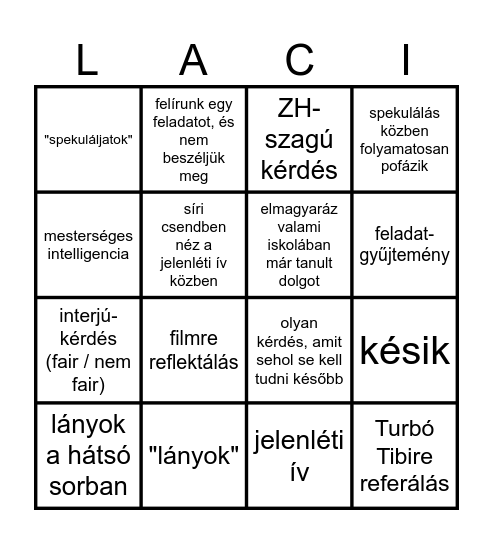 Algo I. Gyak BINGO Card