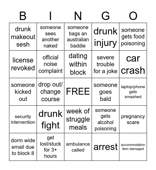 Bogan Block 8 Bingo Card