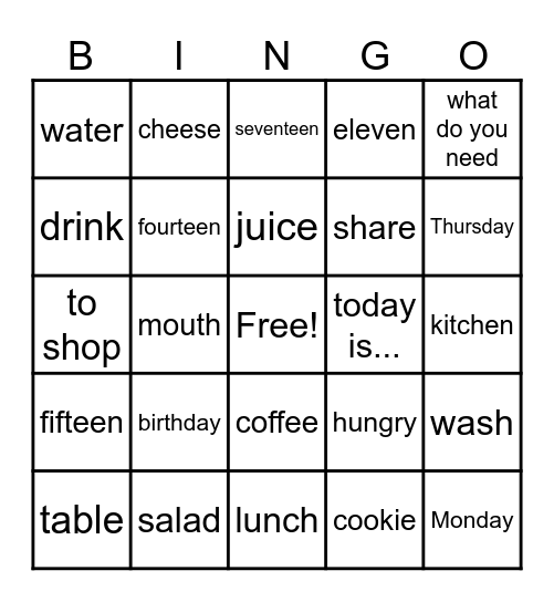 English Day - Grade 4 Bingo Card