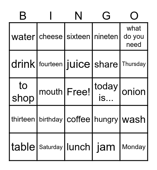 English Day - Grade 4 Bingo Card