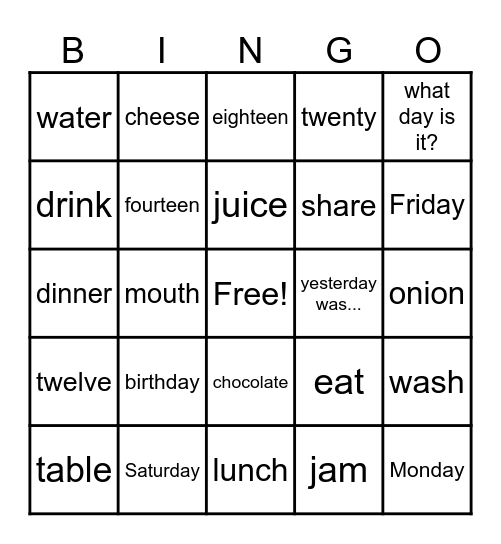 English Day - Grade 4 Bingo Card