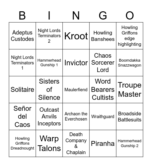 Hobby Bingo Card