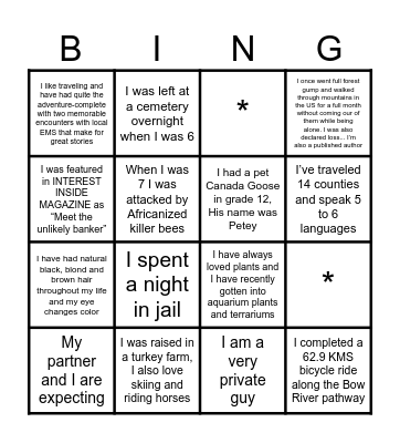 Calgary Corridor Team Bingo Card
