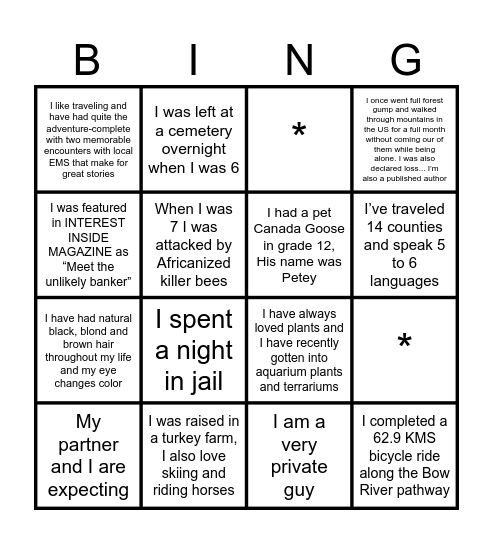 Calgary Corridor Team Bingo Card