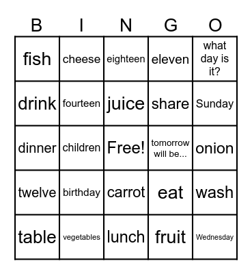 English Day - Grade 4 Bingo Card