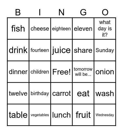 English Day - Grade 4 Bingo Card