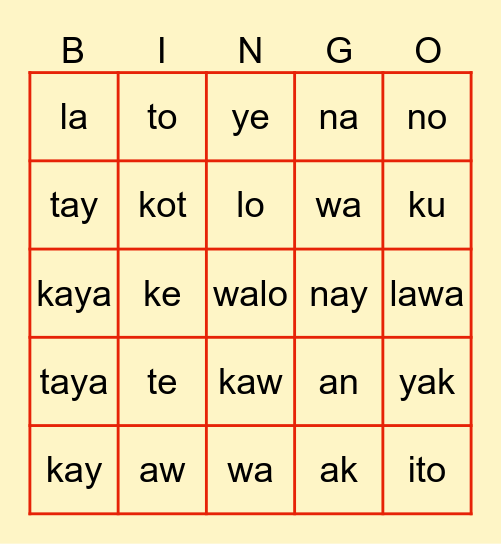 ARAL PROGRAM Bingo Card