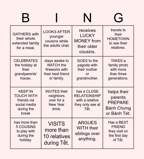 Tết (Find someone who) Bingo Card