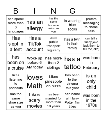 Find someone who ... Bingo Card