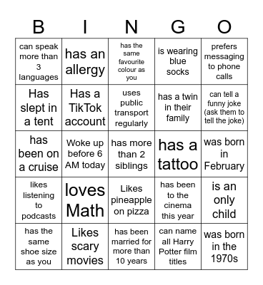Find someone who ... Bingo Card