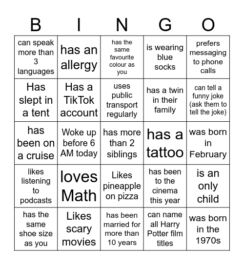 Find someone who ... Bingo Card