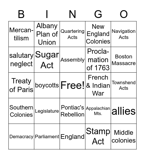 SS Module 5 Vocab Review Bingo Card