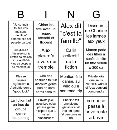 A la revoyure Manon Bingo Card