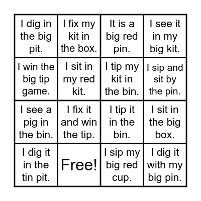 Short i Bingo Card