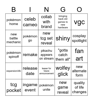 Pokémon Day Bingo Card