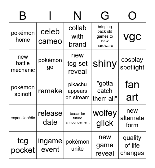 Pokémon Day Bingo Card