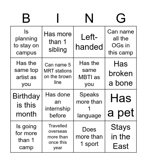 CESE camp 2026 Bingo Card