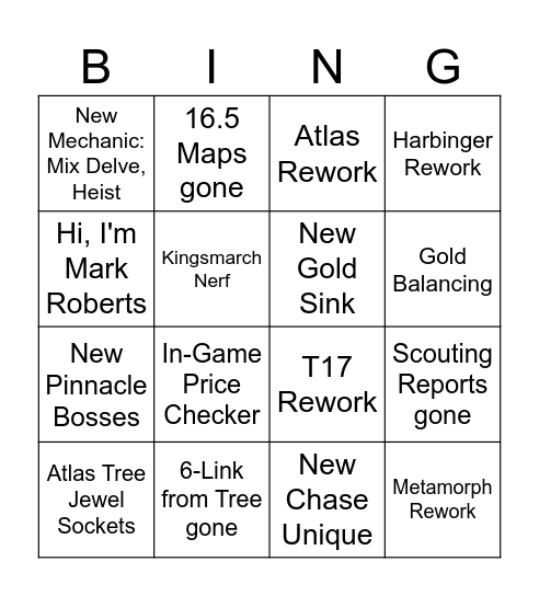 POE 3.28 Bingo Card