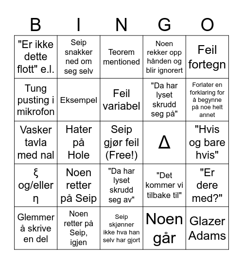 Flerdim-Bingo Card