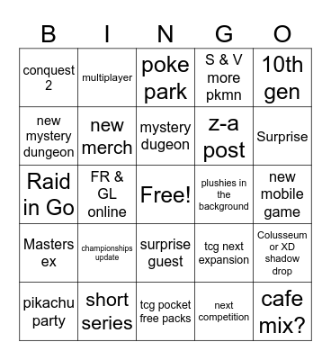 pokemon 30th direct Bingo Card