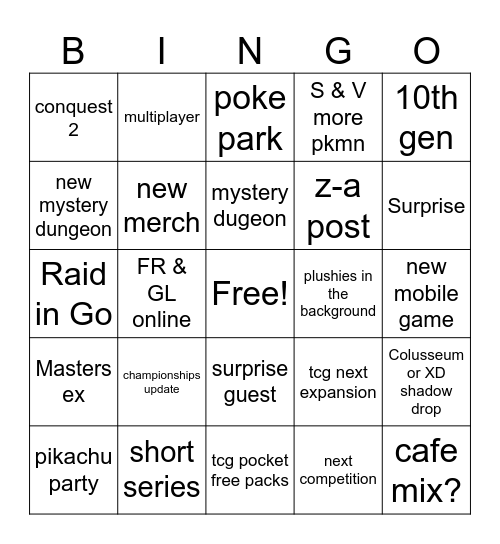 pokemon 30th direct Bingo Card